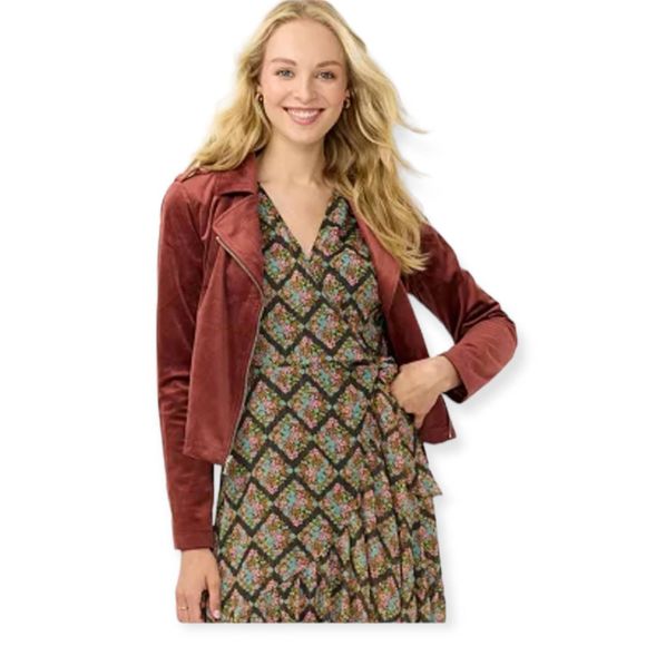 Lauren Conrad Chic Burghandy Faux Suede Moto Jacket large - Picture 1 of 10